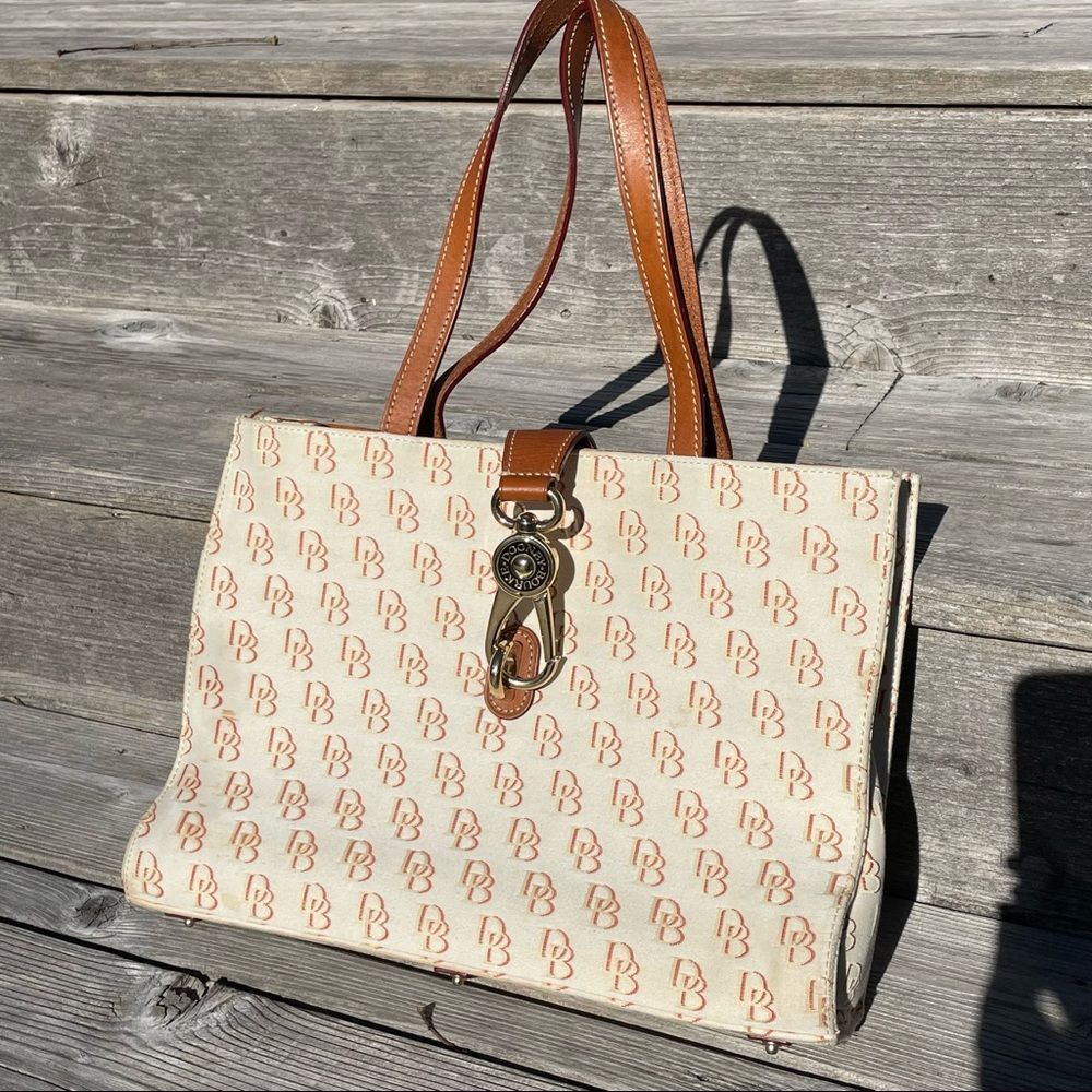 Dooney & Bourke ivory and brown monogram tote purse
